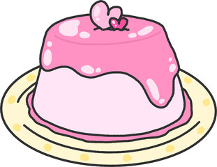 Cute Strawberry Pudding Clipart – Pink Hand Drawn Dessert Illustration with Heart Decoration