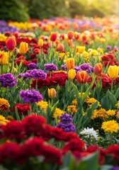 Vibrant Colorful Flower Garden in Sunlight
