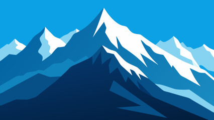 Alpine winter landscape with snow-capped peaks under a blue sky, ideal for vector illustrations of nature's cold beauty
