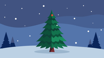 Obraz premium A festive winter landscape illustration with snow-covered trees and a decorated Christmas tree, perfect for holiday celebrations