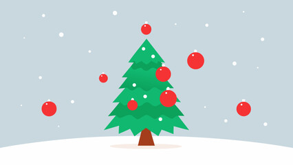 Obraz premium Winter holiday scene featuring a festive Christmas tree adorned with ornaments, surrounded by snow and gifts, under a starry night sky