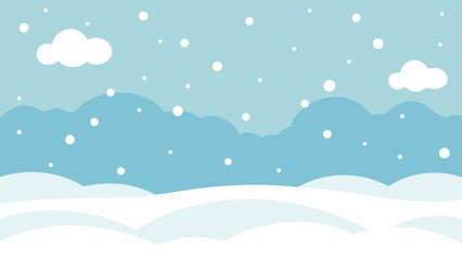 Winter holiday landscape vector illustration with snow, trees, and a starry night sky