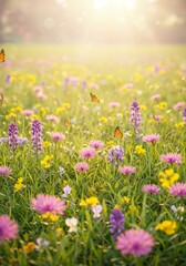 Vibrant Butterfly Meadow in Sunlight