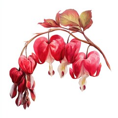 Colorful bleeding heart flowers in full bloom against a white background showcasing their distinct shape and vibrant hues Generative AI