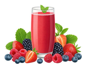 Refreshing mixed berry smoothie with fresh berries and mint isolated on transparent background