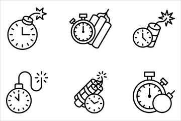 time bomb icon set, deadline symbol on white background