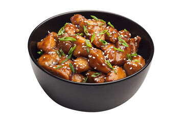 a bowl of food with meat and sesame seeds