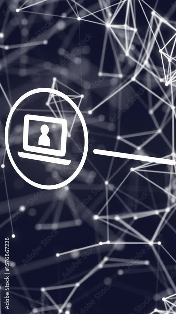 Poster animation of flowchart of icons and connected dots over black background