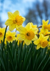 Fototapeta premium Yellow Daffodils Blooming in Spring Sunlight