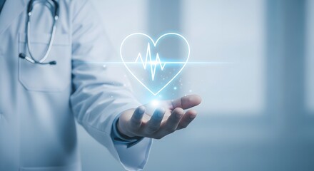 Doctor’s Hand Displaying Holographic Heart Icon
