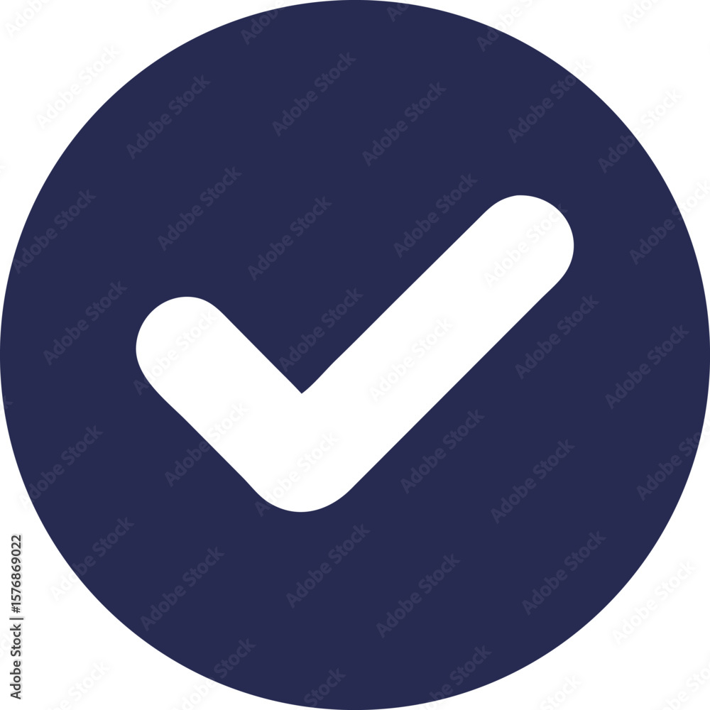 Poster white check mark inside a dark blue circle isolated on transparent background
