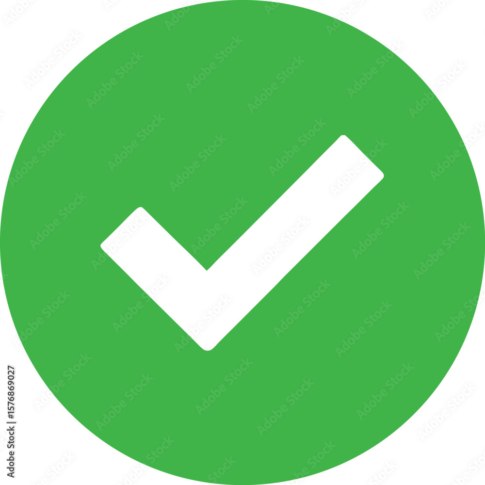 Poster green circle with a white check mark symbol isolated on transparent background