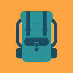 Obraz premium Turquoise Backpack Icon on Orange Background for Travel and Adventure