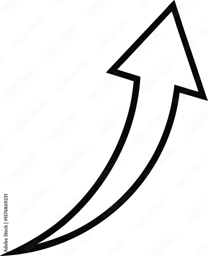 Poster black curved arrow pointing upwards on a transparent background isolated on transparent background