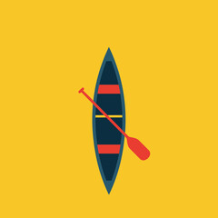 Vector illustration of canoe boat with paddle on a yellow background