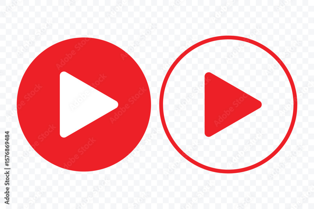 Poster play icon set. red play button on transparent background. multimedia button symbol. vector illustrat