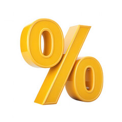 Shiny yellow 3d percentage symbol isolated on transparent background