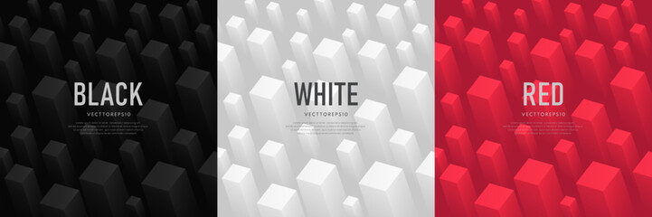 Set of red, black and silver white abstract background with dynamic many 3D cubes box pattern. Simple template banner design. Modern futuristic texture concept. Use for cover, poster, web, Print ad.