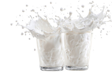 Two glasses of milk with a splash.