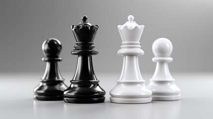 Chess Pieces Black And White Queen And Pawn Strategy Game Concept
