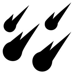 A collection of four black comet silhouettes with pointed tails on a white background view © QuickDesign24