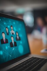 Laptop screen displaying a network of business profiles.