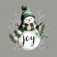 Snowman with a striped scarf and joyful expression on a gray background celebrating the winter season Generative AI