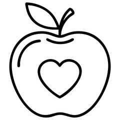  Apple with Heart Healthy Symbol Line Icon