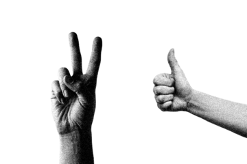Grainy Victory and Thumbs Up Hand Gestures with Retro Halftone Texture for Pop Art Style Design PNG