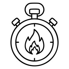 Stopwatch with Fire Symbol Line Icon