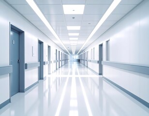Sterile Hospital Corridor With Doors and Handrails