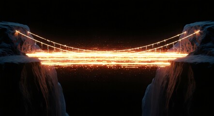 Digital Bridge Connecting Worlds: Futuristic Network & Data Flow Across a Chasm at Night