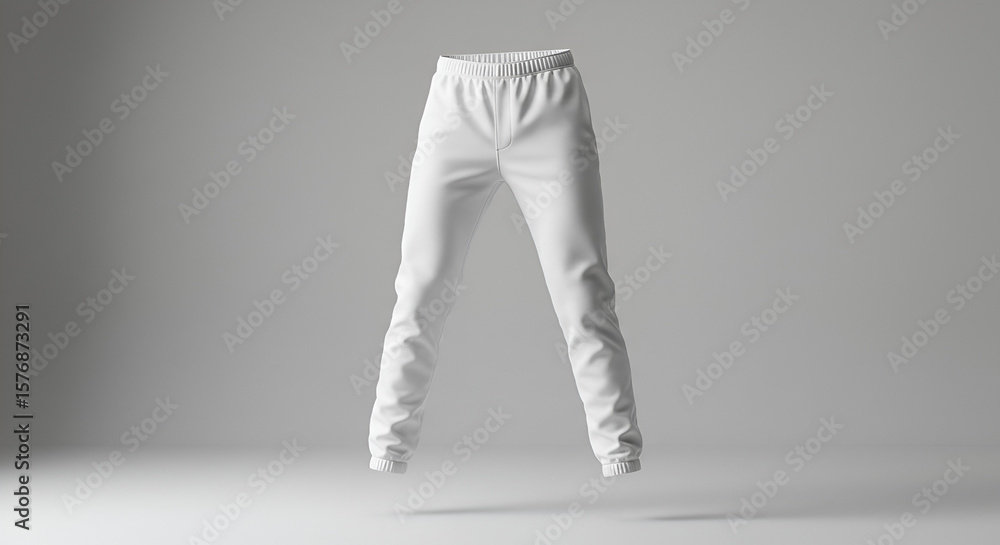 Poster clean and minimalist 3d rendering of a pair of white sweatpants, isolated on neutral backdrop