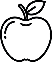 Simple Line Drawing of a Fresh Red Apple with a Leaf and Stem