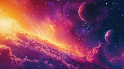 Vibrant celestial view from above colorful clouds.