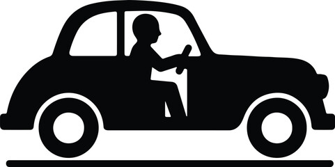 Silhouette car and driver simple flat design Vector illustration