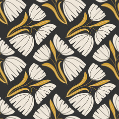Trendy minimalist seamless botanical pattern with abstract creative hand drawn composition