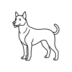 Dog Line Art Drawing on White Background, Dog line art