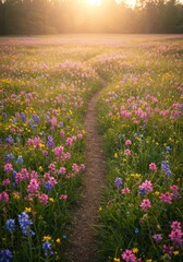 Naklejka premium Sunset Wildflower Meadow Path