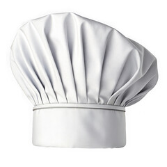 Classic white chef hat with pleated crown isolated on transparent background