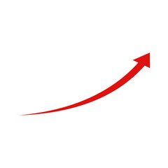 Red arrow shows growth and success direction sign
