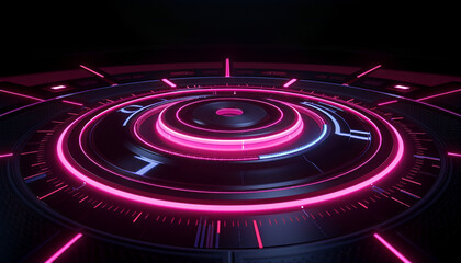 Futuristic Neon HUD Interface with Glowing Circular Elements