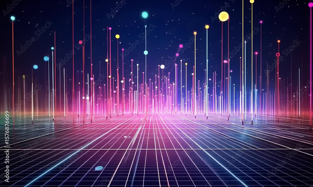 Aufkleber abstract digital line background with glowing dots and lines forming an illuminated gradient of blue