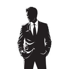 Silhouette of an office worker in a suit on a white background
