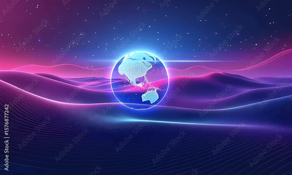 Poster abstract digital technology background with blue and purple colors, global network concept, cyber se