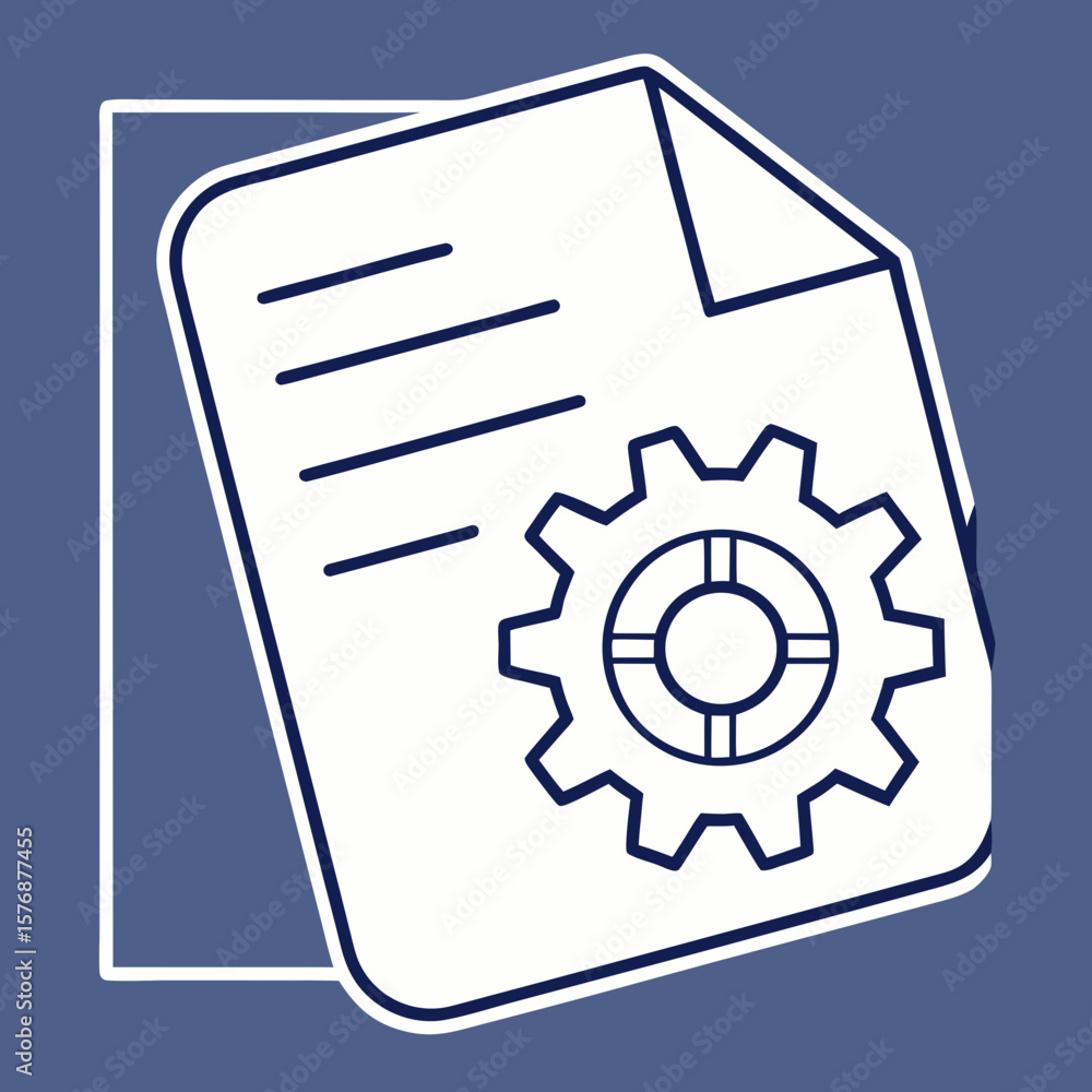 Poster outline icon of a paper document with a gear symbol, perfect for settings or document automation fea