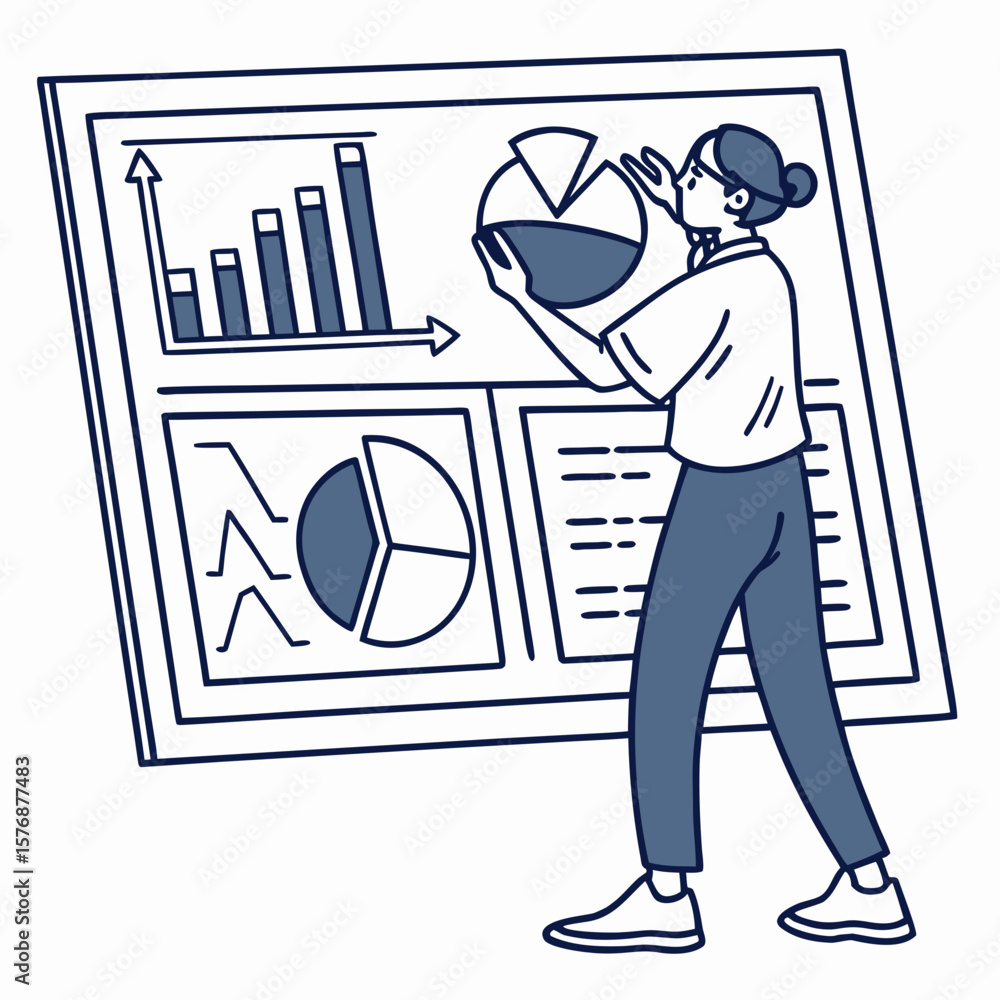 Poster realistic dashboard icon showing bar chart, pie chart, and line graph in one frame, designed with cr