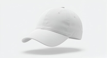 Isolated white baseball cap floating on white background product concept design rendering