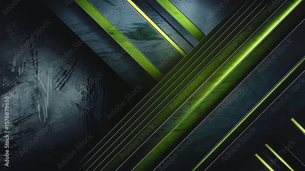 Poster dark abstract geometric background with glowing green lines image
