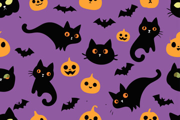 Halloween Cute Seamless Pattern Black Cat Design